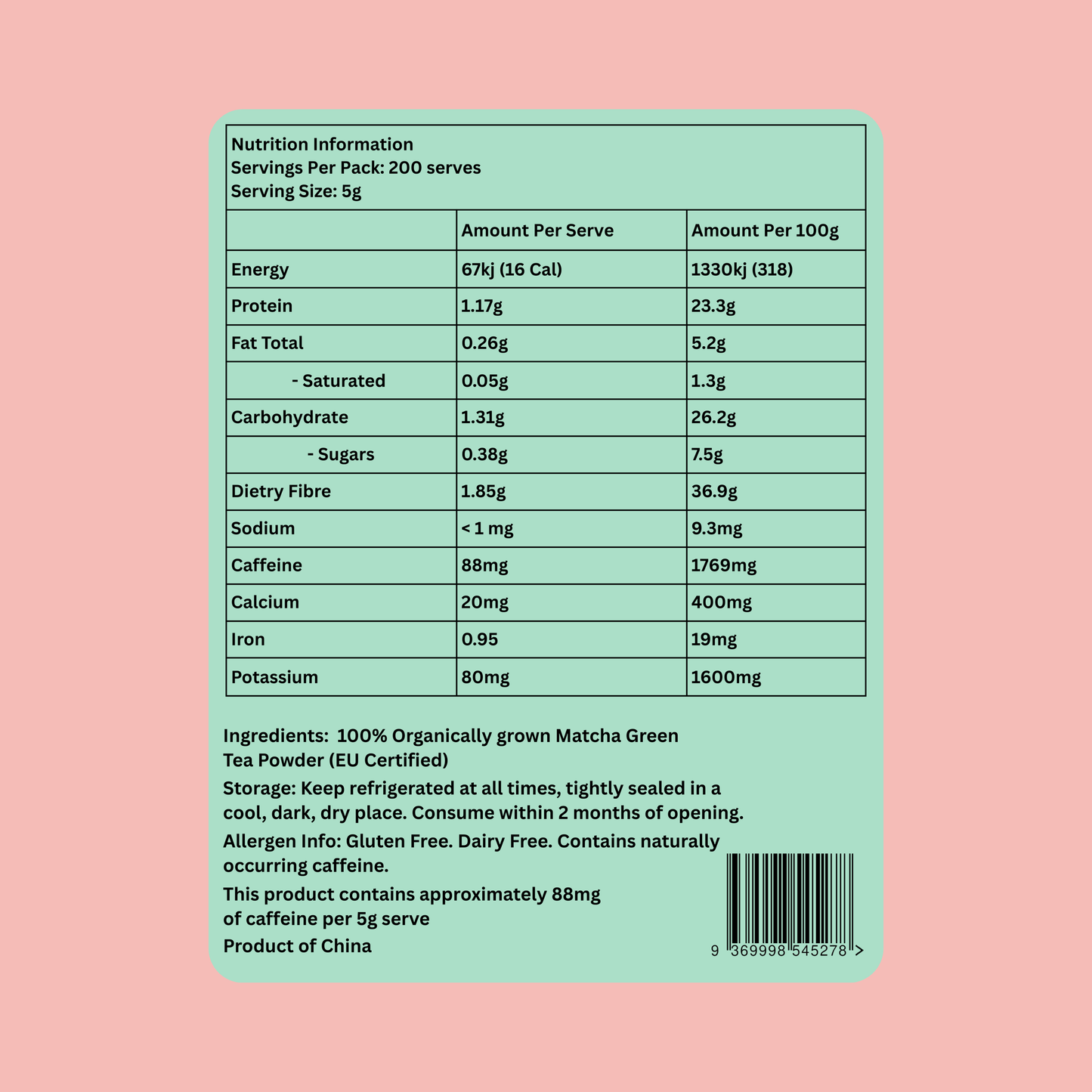 Organic Ceremonial Grade Matcha Powder - 1kg